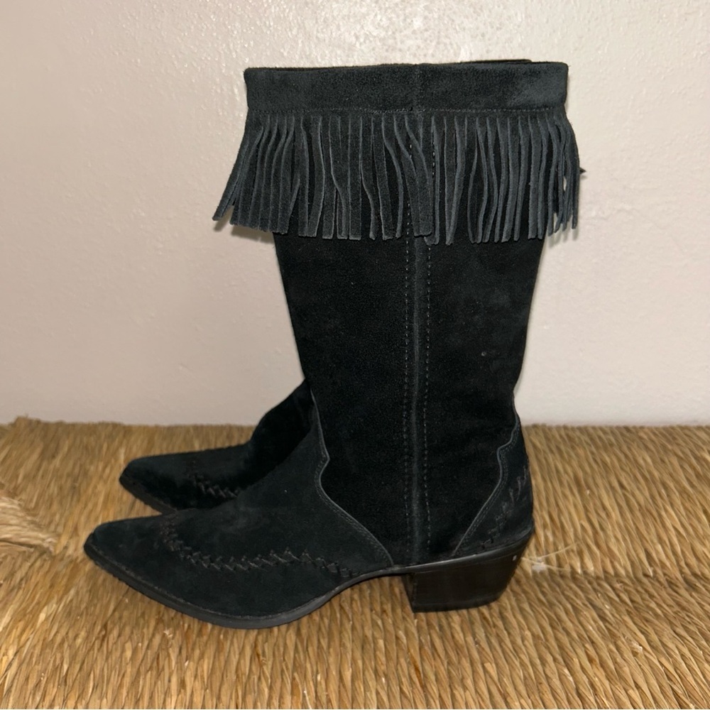 Durango Black Suede Fringe Ankle Boots - boho western cowboy boots